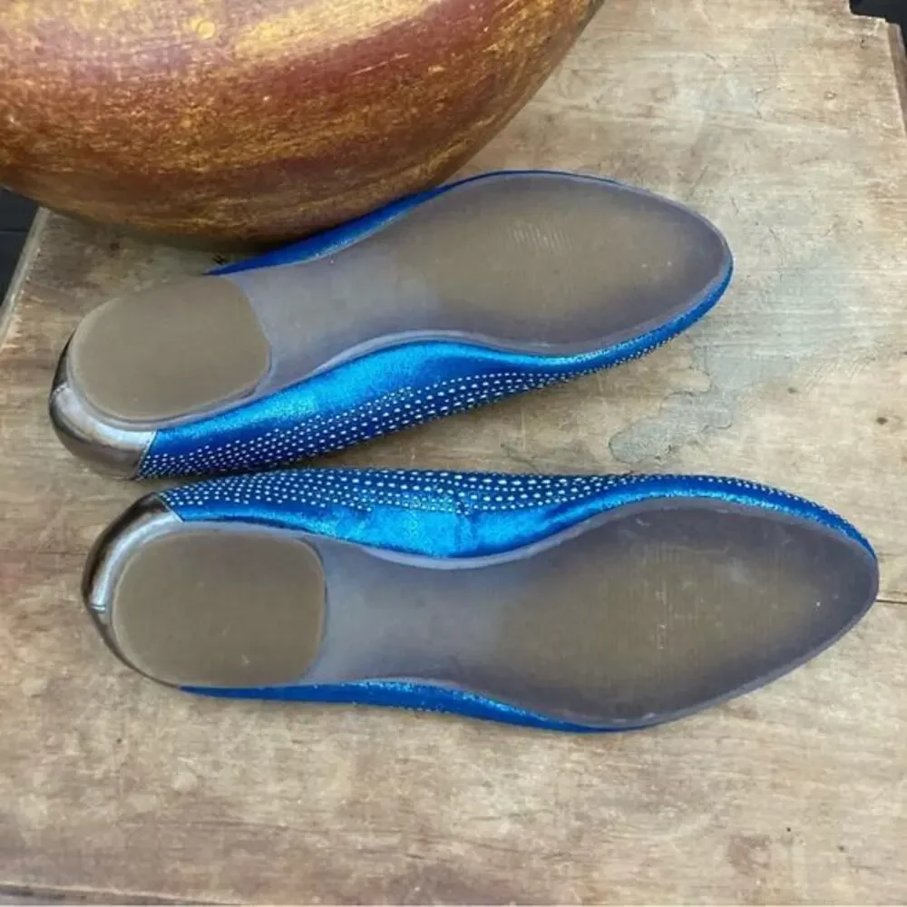 Rebels studded‎ loafer ballet flats metallic blue silver Glitzbot leather size 8